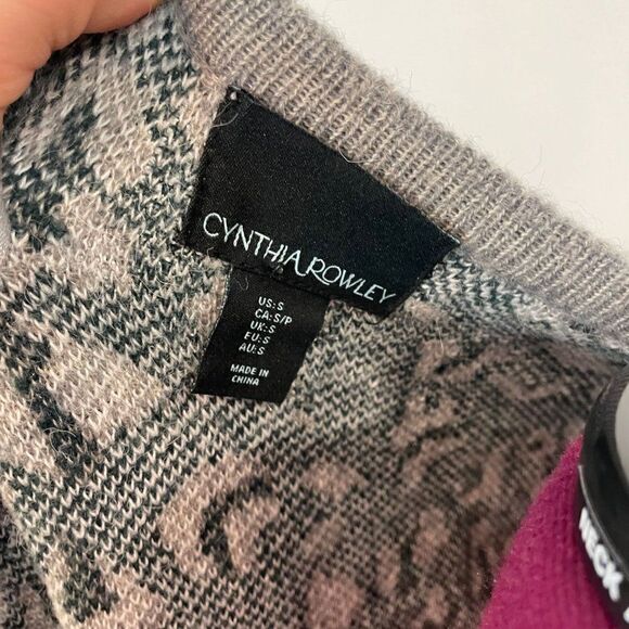 Cynthia Rowley Gray Leopard Knit Acrylic Alpaca Blend Open Long Line Cardigan S - Picture 5 of 9